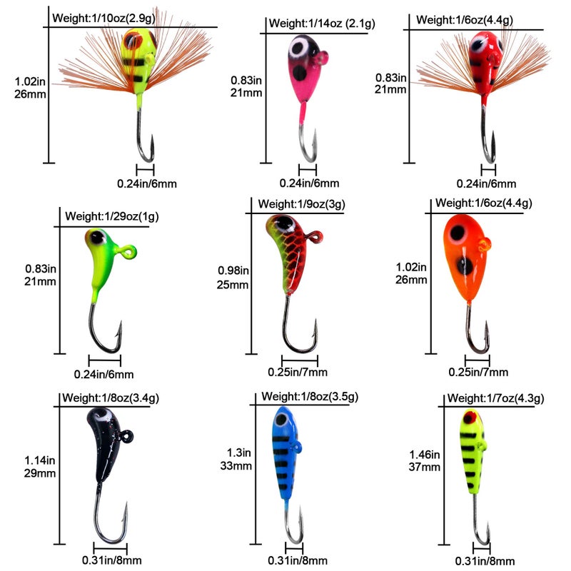 THKFISH Ice Fishing Jigs Ice Fishing Lures Ice Fishing Gear Ice Small Fishing Tackle Kit Crappie Panfish Jigs D-9pcs - Image 5